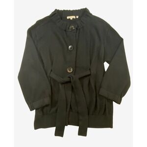 Vince Black Knit Cardigan Button Front Belted Cotton Cashmere Blend Large  L